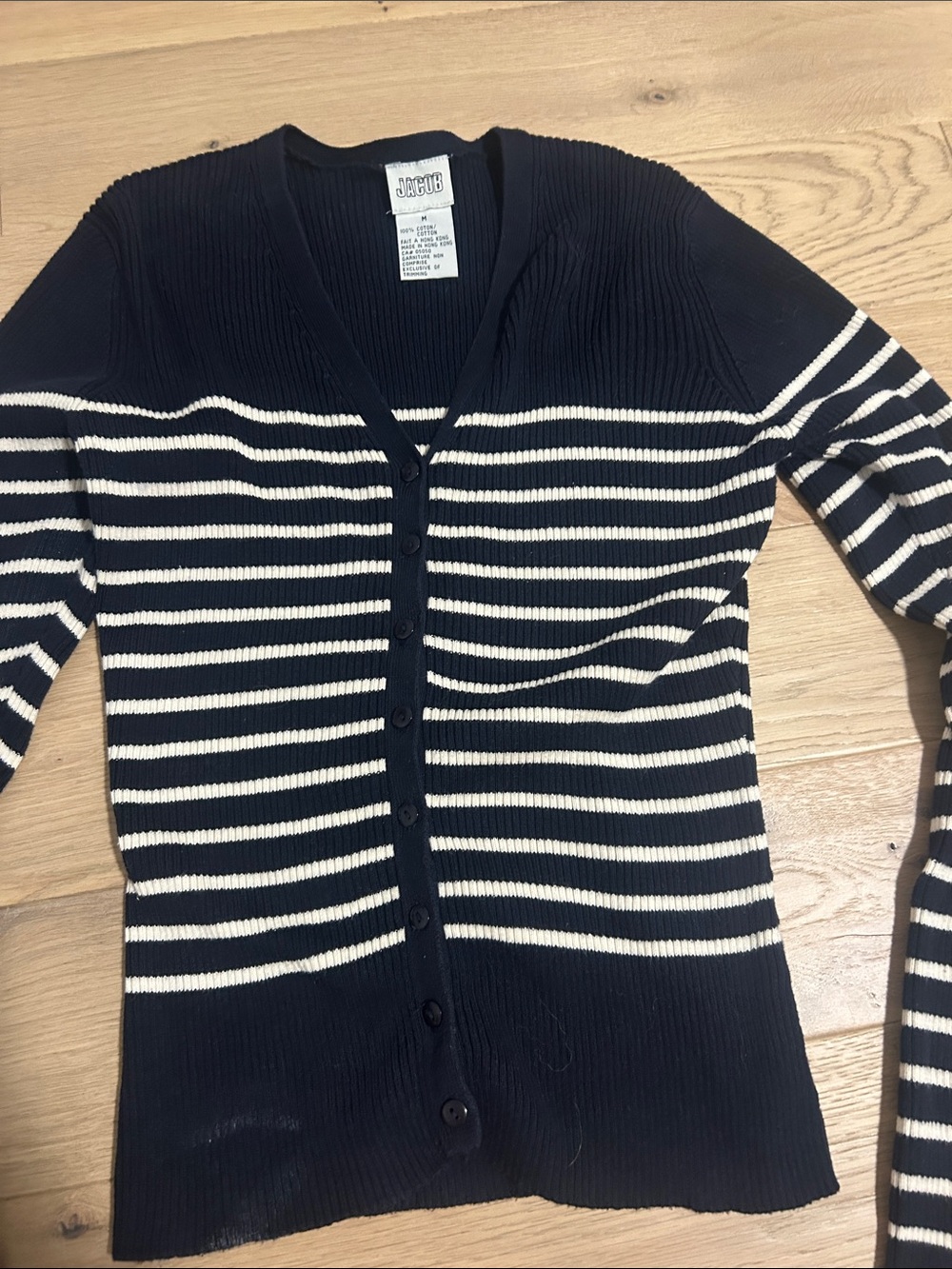 Jacob Black & Cream Striped V-Neck Button Cardigan